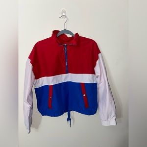 Forever 21 red, white, and blue striped windbreaker jacket.